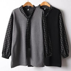 빅사이즈타이블라우스 F756L412 체크타이리본트임티 MN