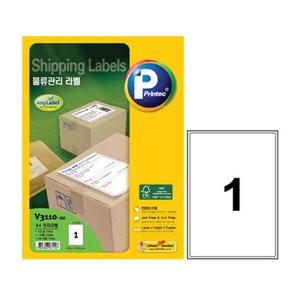 애니 A4 물류 라벨지 V3110 200매 인쇄라벨지 라벨인쇄 보호용필름라벨 방수라벨 애니라벨 우편발송라벨지