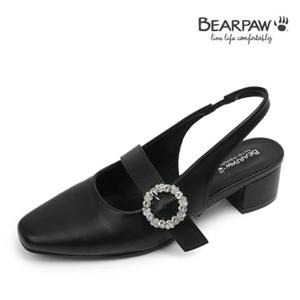 [와이컨셉] 베어파우 SOL여성 큐빅버클 슬링백 미들굽 샌들 블랙 K2989001RA K2989001RA