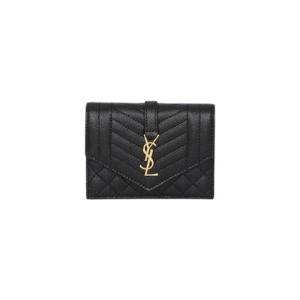 생로랑 엔벨로프 컴팩트 트라이 폴드 월렛 믹스 마틀라세 그레인 드 뿌드르 엠보스 레더 블랙 739450-BOWT1-1000