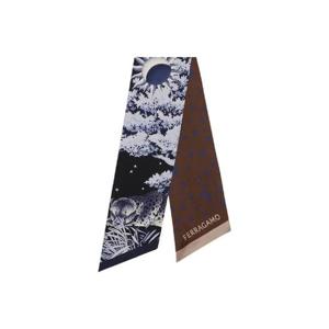 페라가모 데이 앤 나잍트 프린트 실크 방도 블루 블랙 320913-775499