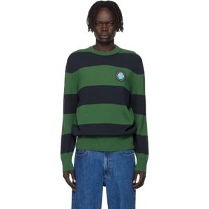 26 SS 라코스테 남성 그린   네이비 스트라이프 코튼 저지 스웨터 252268M201000