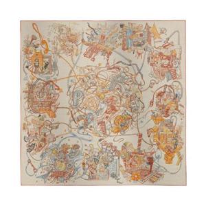 에르메스 르 몬드 데르메스 숄 140 나뛰렐 오랑쥬 브룬 H244230S10