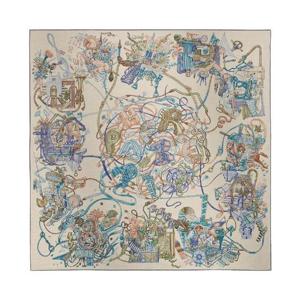 에르메스 르 몬드 데르메스 숄 140 나뛰렐 블루 페트롤 베르 H244230S04