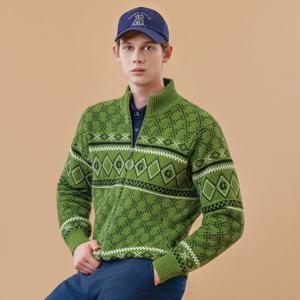 [디즈니골프]남성 노르딕 패턴 하이넥 집업 니트 가디건 스웨터 DP4MKG031