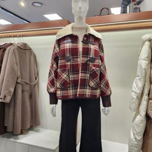 수스 HC04 니트 카라 배색  체크 자켓 S254NJKA61