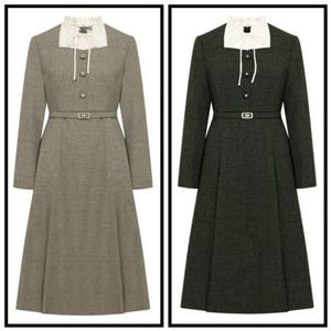 [케네스레이디] 쉬폰 배색 벨티드 미디 원피스 (EWOPOL0103) EWOPOL0103