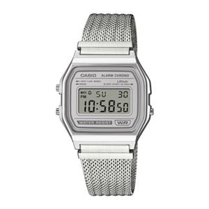 [지샥] 카시오 빈티지 메쉬 실버 사각 스퀘어 메탈 전자 손목 시계 A-158WEM-7DF A158WEM7DF