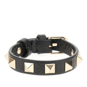 발렌티노 블랙 가죽 골드 스터드 버클 팔찌 8W2J0X53 VSH 0NO