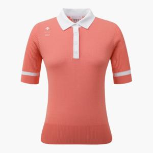 데상트골프웨어 GQC DQ22WFKP41-CORG 여성 칼라 배색 포인트 반팔 스웨터 / Creamy Orange