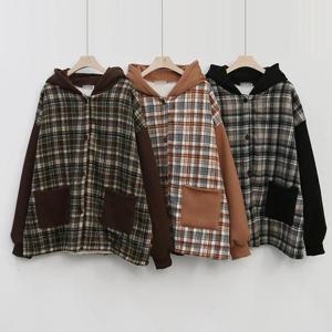 빅사이즈사랑해요 K686L311 기모체크배색후드자켓 PO