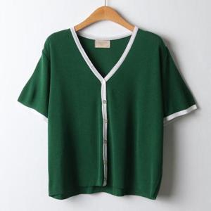 아이우먼 린넨와이넥배색가디건 RMI923M406 빅사이즈