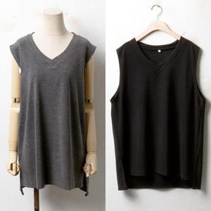 봄가을옷 빅사이즈여성의류 겹브이 심플 조끼 베스트 WW3300 힙