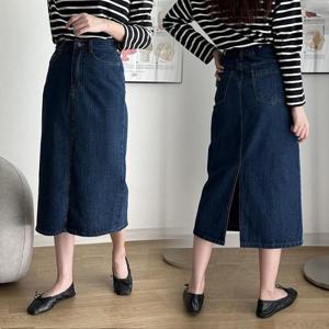 빅사이즈청치마 Q023L410 진스밴딩H트임청스커트 LO