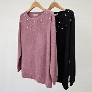 빅사이즈진주티 T160L411 아톰진주라운드긴팔티 OL