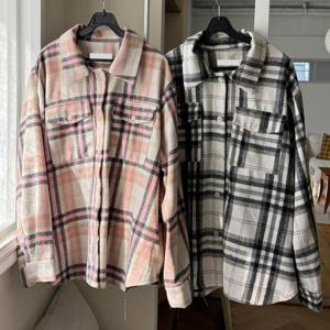 빅사이즈겨울셔츠 T441L412 쉐이크라인체크롱남방 LT