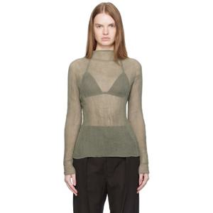 Issey Miyake 터틀넥 카키 쉬폰 트위스트 3 탑 252809F099008