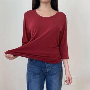 여성 심플 멀티컬러 레이온 스판 유넥 8부 티셔츠