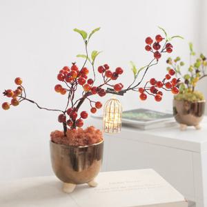 스칸디아모스 조화 센터피스 LED 방울 브론즈 수반 화분 set 35cm 2컬러 인테리어 꽃 테이블