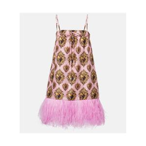 돌체앤가바나 페더 트리밍 프린트 실크 미니드레스 P01106968