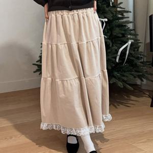 나야홍 / 아이우먼 골덴레이스삼단스커트 YPX042M601 빅사이즈