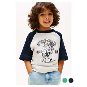 [타미힐피거칠드런] 바스켓볼 그래픽 래글런 티셔츠 (T42G1KKO500BT1) 2T 16세 T42G1KKO500BT1