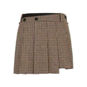M 핑골프스커트 NQC 121D3PC182_BR 여성 체크 플리츠 언발란스 큐롯 스커트