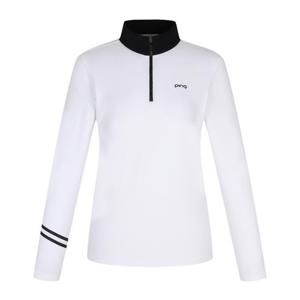 M 핑골프웨어 NQC 121D3TR157_WH 여성 배색 반집업 긴팔 티셔츠