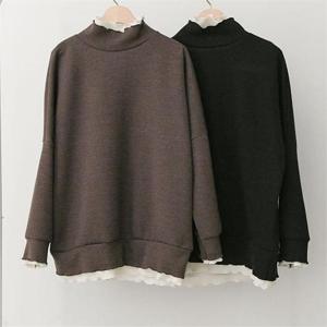 빅사이즈사랑해요 C073L111 프릴배색폴라긴팔니트 NB