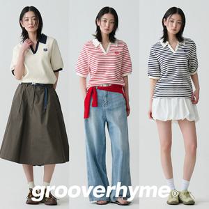 그루브라임 26SS 최신상 여성 엠보와플 오픈 카라 티셔츠 3종