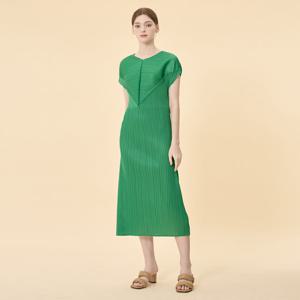 [요이츠]V 사선 프렌치 플리츠 볼륨 롱 원피스_YH06POP04