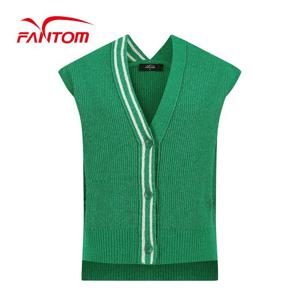 [팬텀] 여성 라인 배색 브이넥 니트 베스트