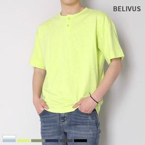 빌리버스 남성 반팔 오버핏 헨리넥 티셔츠 BMD080