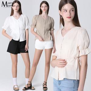 [모리모리스][모리모리스(Morry Morris)] 리본 린넨 블라우스
