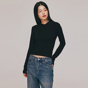SLIM FIT HOOD LONG SLEEVE TOP_T516TP104(BK)