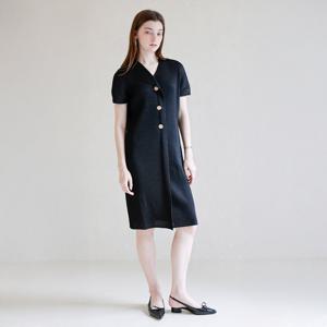 [요이츠]텍스처 버튼업 플리츠 원피스_YJ04WNPOP01BK1