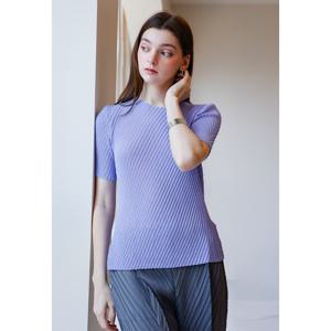 [요이츠]사선 플리츠 반넥 하프 티셔츠_YJ04WNPTS01VI1