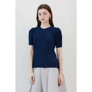 [요이츠]사선 플리츠 반넥 하프 티셔츠_YJ04WNPTS01NY1