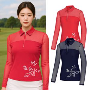비티알 여성 골프 메쉬 긴팔 카라 집업 티셔츠 BSC496RT7W