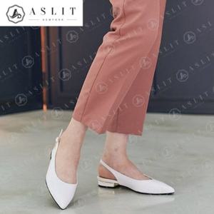 [애슬릿] 여성 스틸레토 금장 포인트 슬링백 플랫 슈즈