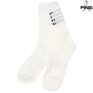 [핑골프]남성 로고 라인 배색 중목 양말 111E3SC002_WH