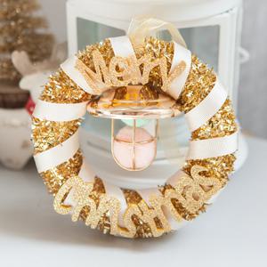 크리스마스 리스 벽장식 폼폼 골드링 12cm 벽걸이 소품 현관 문 카페 입구 데코