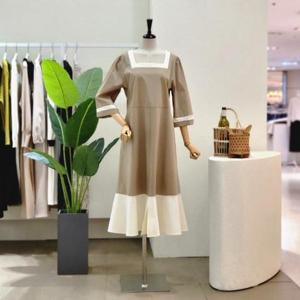 [포커스]  FS3B9OP5358_배색 포인트 스퀘어넥 롱원피스