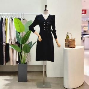 [포커스]  FS3A7OP00895_프릴 포인트 더블 버튼 롱원피스