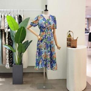 [포커스]  FM3E7OP05491_나염 포인트 브이넥 롱원피스