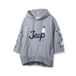 [지프]JP2THF031 여성전용 빈티지 7부 멜란지그레이 후드 티셔츠