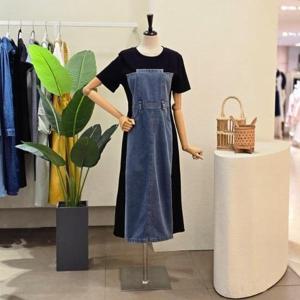 [포커스]25FM5D9OP5151_배색 슬림 데님 롱원피스