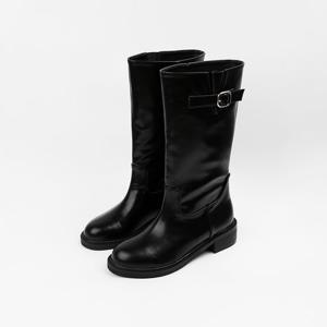 [신난다슈] 여성 미들 부츠 4cm 하프 워커 미디 부츠 발편한 통굽 둥근코 NF255259 블랙