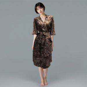 [바바라(언더웨어)]브라운 번아웃 프린트 로브가운 AGW4613R