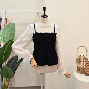 [포커스]FF5H9BL5245_스모크 배색 뷔스티에 블라우스